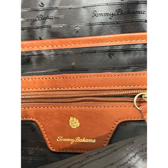 Tommy Bahama Tan Black Woven Tote Bag Brown Strap Large Shoulder Purse Beachy - Picture 3 of 16